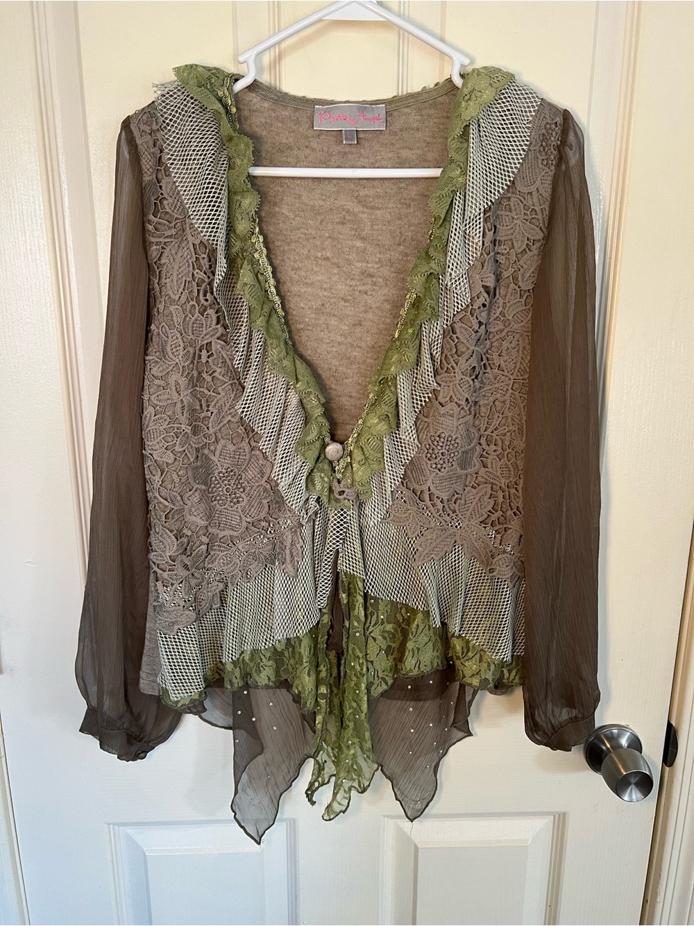 Pretty Angel Fairycore Lace Mesh Tunic Top L Boho Handkerchief Hem